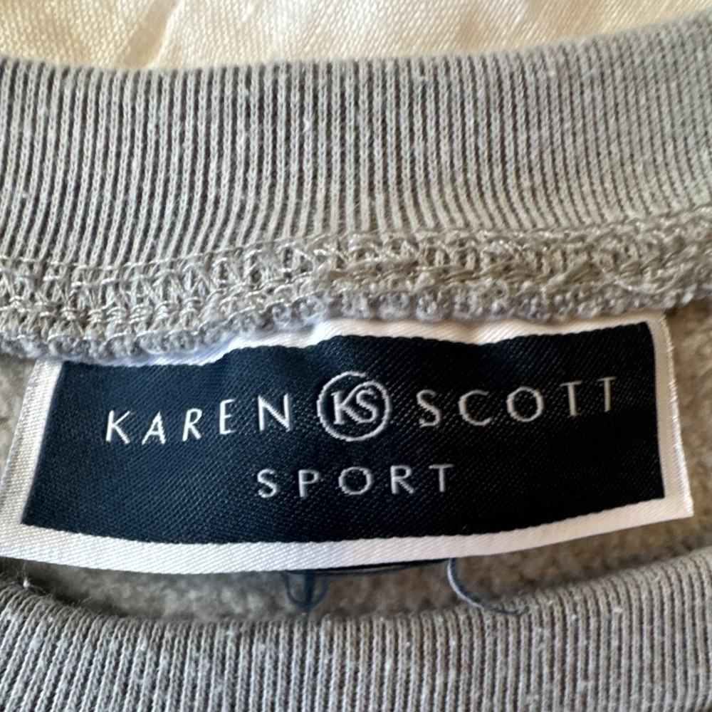 Karen Scott Sport Women's Sz L Gray Crewneck Pullover Fleece Cotton Raglan - Picture 5 of 6